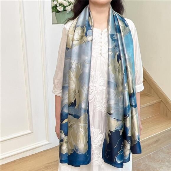 Accessories - Large Scarf Lightweight Satin Blue Grey